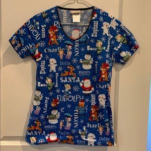 Rudolph the Red Nose Reindeer Christmas Scrub Top